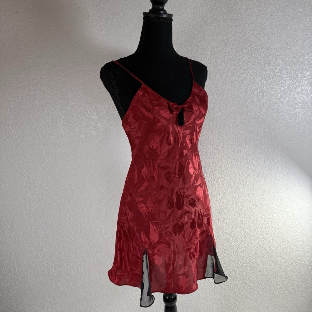 Vtg Victoria's Secret Gold Label Slip Dress Red Lingerie Sz P Bow Floral Y2K